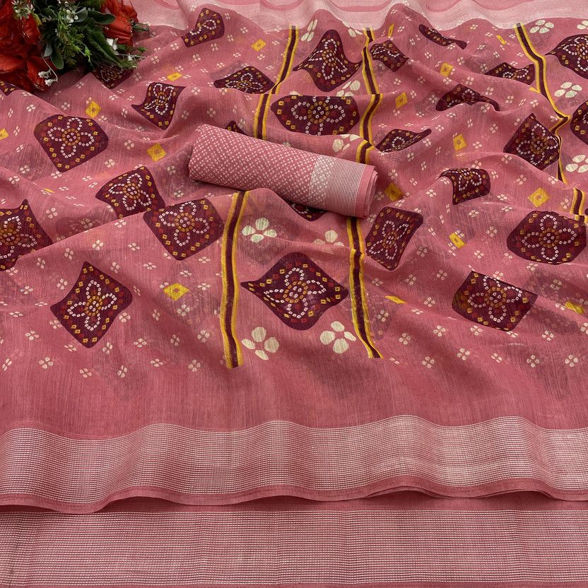 Temple Border, Woven, Embellished, Checkered Daily Wear Cotton Blend, Cotton Linen Saree  (Pink)