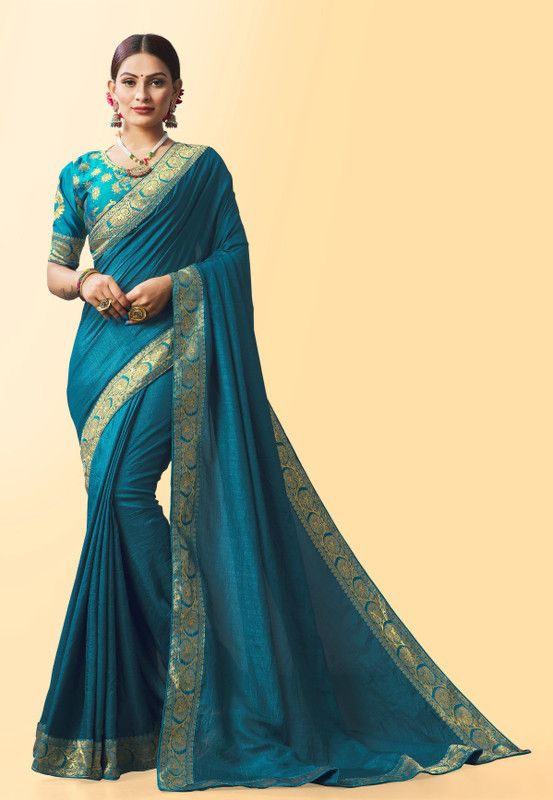 Woven, Solid/Plain Bollywood Silk Blend, Art Silk Saree  (Light Blue)