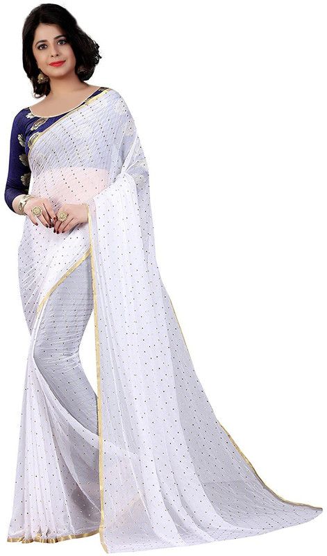Embellished Bollywood Chiffon Saree  (White)