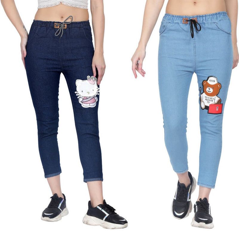 Women Jogger Fit Mid Rise Light Blue, Dark Blue Jeans  (Pack of 2)