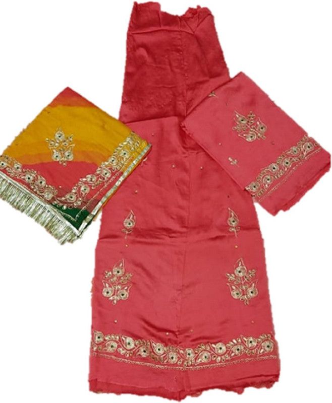 Unstitched Satin Suit Fabric Embroidered