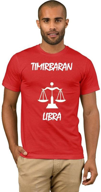 Timirbaran Zodiac Libra Style Fashion V09 Men Printed Round Neck Cotton Blend Red T-Shirt