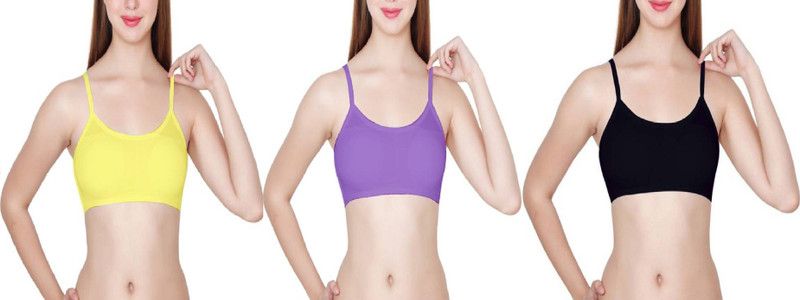 Pack of 3 Women Bralette Lightly Padded Bra  (Purple, Black, Yellow)