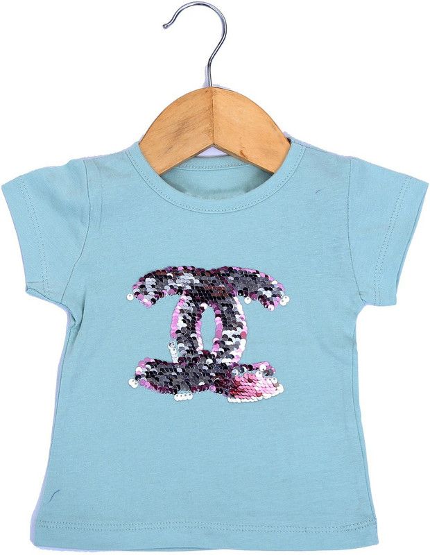 Baby Girls Printed Cotton Blend T Shirt  (Light Blue, Pack of 1)