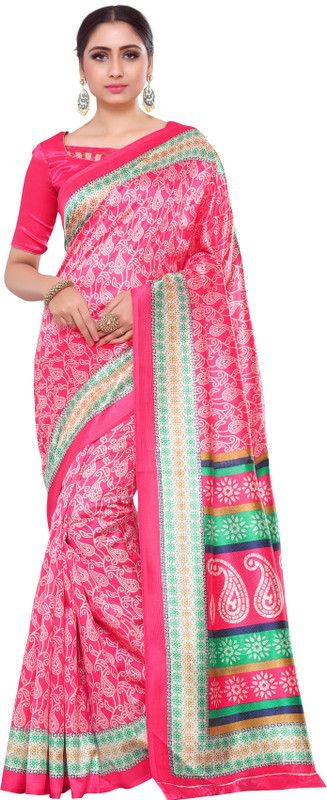 Printed Kalamkari Art Silk Saree  (Pink)
