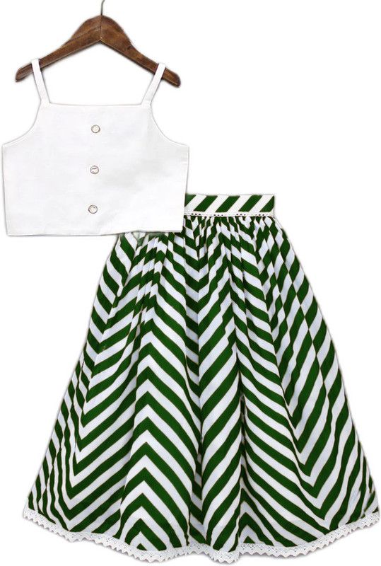 Indi Girls Lehenga Choli Party Wear Printed, Chevron/Zig Zag Lehenga Choli  (Green, Pack of 1)