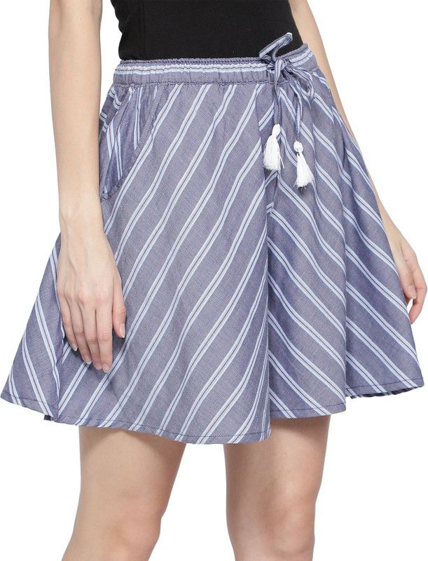 Striped Women Blue Culotte Shorts