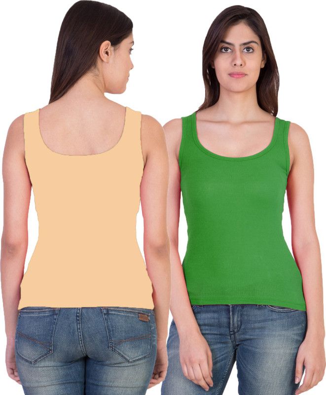 Pack of 2 Casual Sleeveless Embroidered Women Green, Orange Top