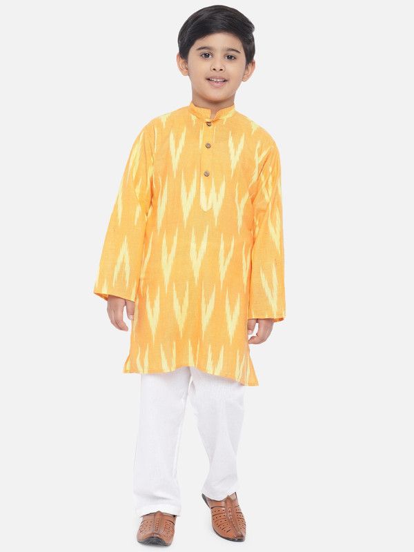 Boys Geometric Print Cotton Blend Straight Kurta  (Yellow)