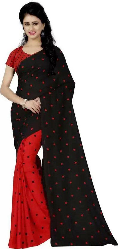 Polka Print Daily Wear Georgette Saree  (Red)