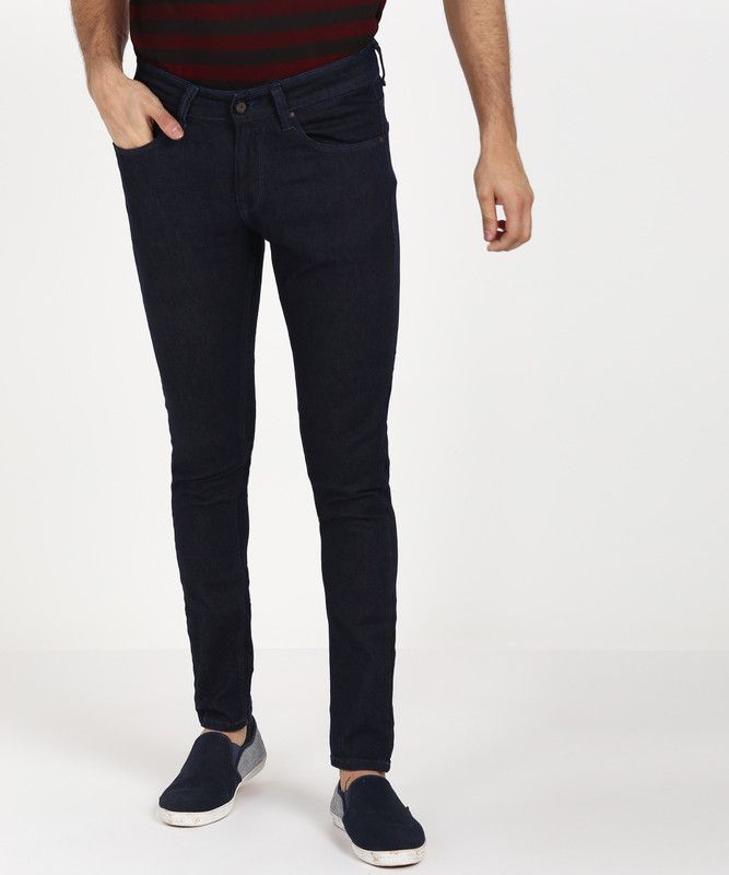 Men Super Skinny Low Rise Dark Blue Jeans