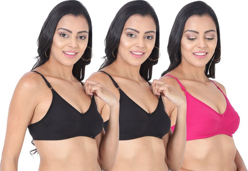 Pack of 3 Women Full Coverage Non Padded Bra  (Black, Pink)