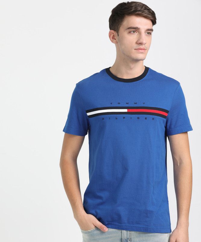 M TINO SS TEE Men Embroidered Round Neck Pure Cotton Blue T-Shirt