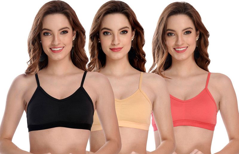 Pack of 3 Women Cami Bra Non Padded Bra  (Black, Brown, Orange)