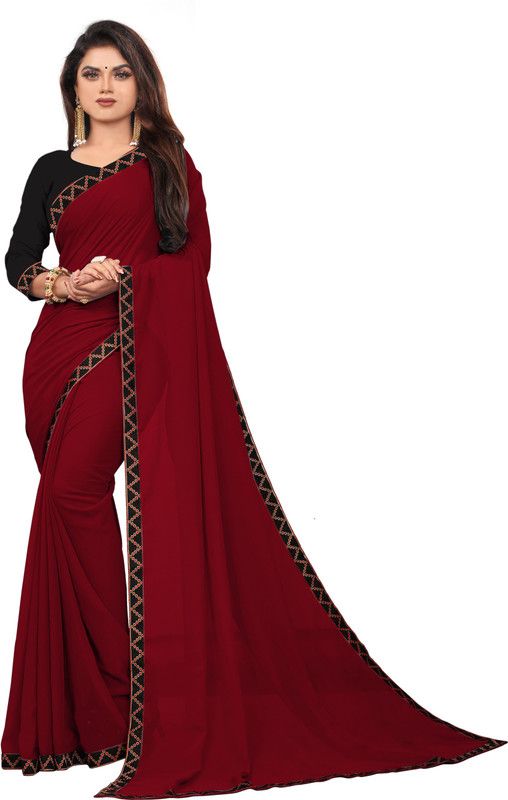 Plain Daily Wear Georgette Saree  (Maroon)