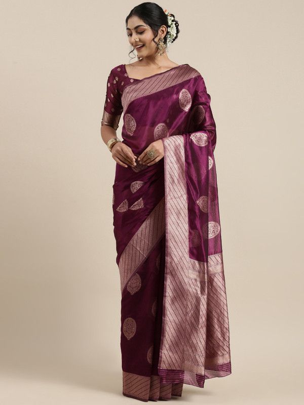 Woven Banarasi Organza Saree  (Magenta)