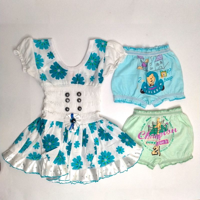 Baby Girls Casual Dress Panty  (Light Blue)
