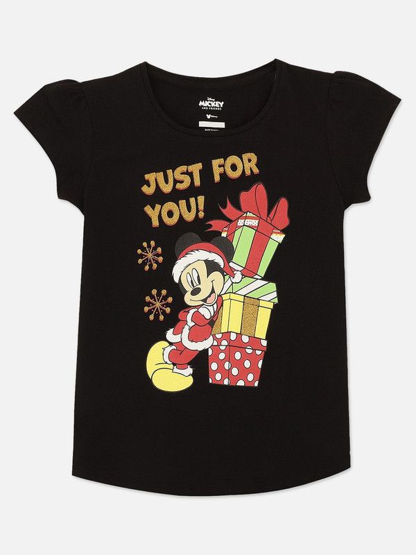 MINNIE Girls Graphic Print Pure Cotton T Shirt  (Black, Pack of 1)