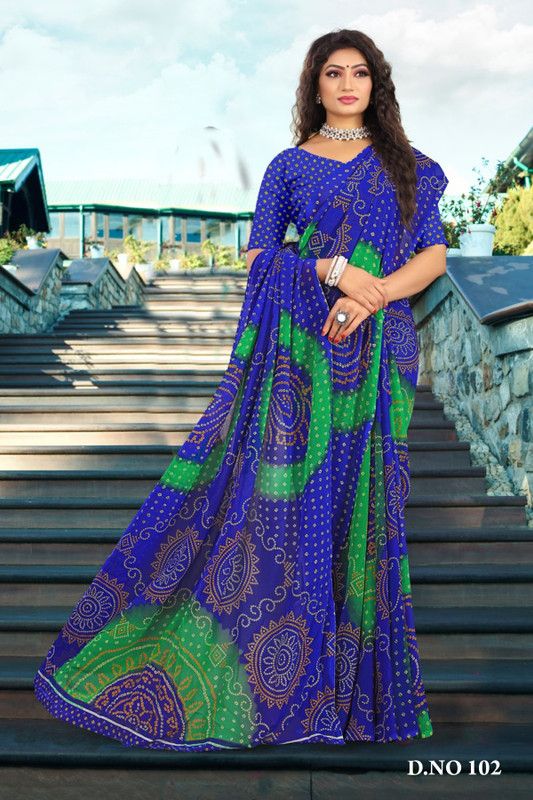 Embellished Assam Silk Georgette Saree  (Blue)