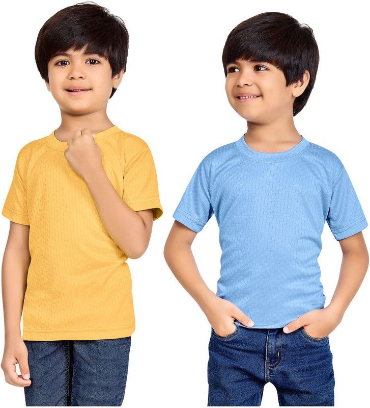 Boys Solid Polycotton T Shirt  (Blue, Pack of 2)