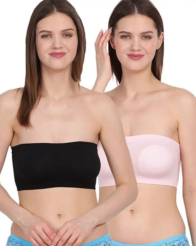 Pack of 2 Women Bandeau/Tube Non Padded Bra  (Pink, Black)