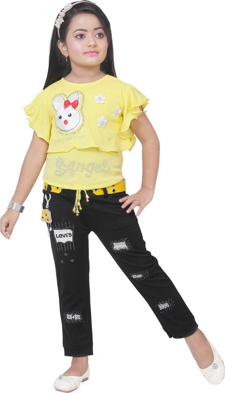 Baby Girls Party(Festive) Top Pant  (Yellow)