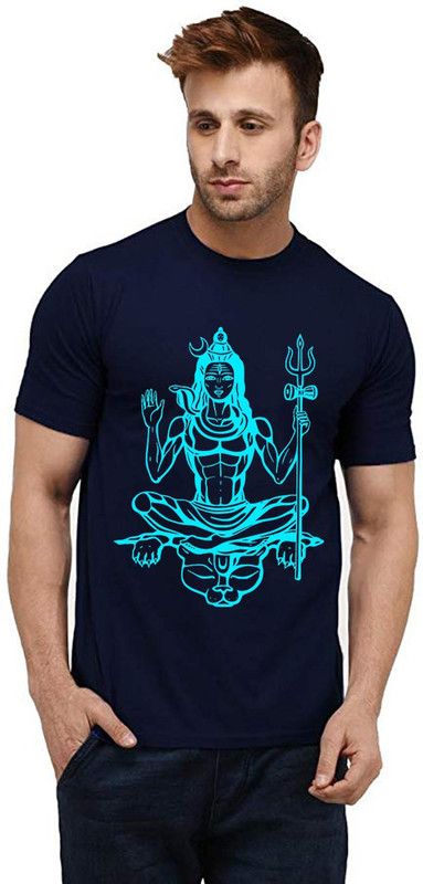 TS-NVBL-MD-0591 Men Graphic Print Round Neck Pure Cotton Dark Blue T-Shirt