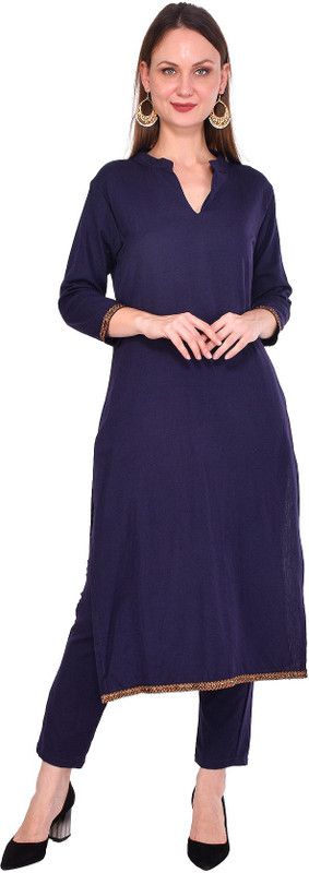 Women Solid Cotton Linen A-line Kurta  (Purple)