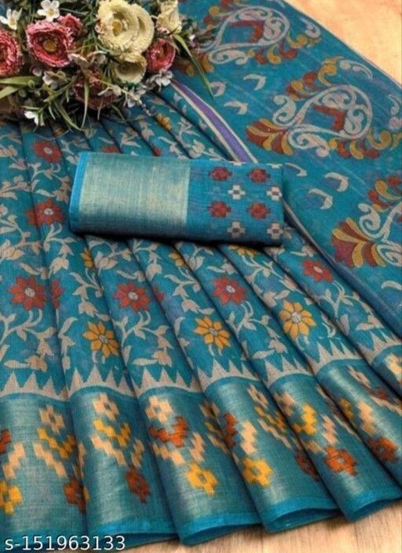 Rajshahi Cotton Blend Saree  (Multicolor)