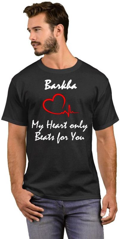 Barkha My Heart only Beats for You Men Printed Round Neck Cotton Blend White, Black T-Shirt