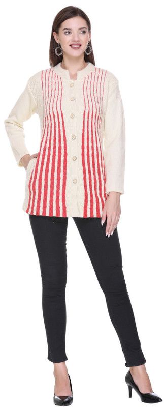 Women Woven Collared Neck Brown Sweater