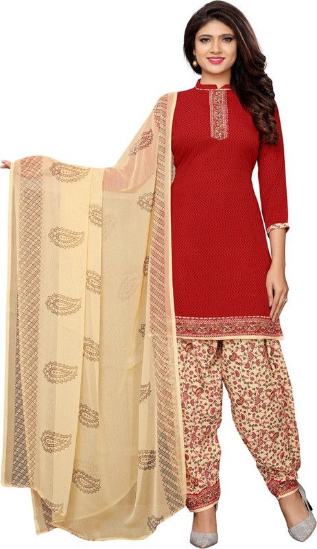 Unstitched Crepe Salwar Suit Material Floral Print, Printed