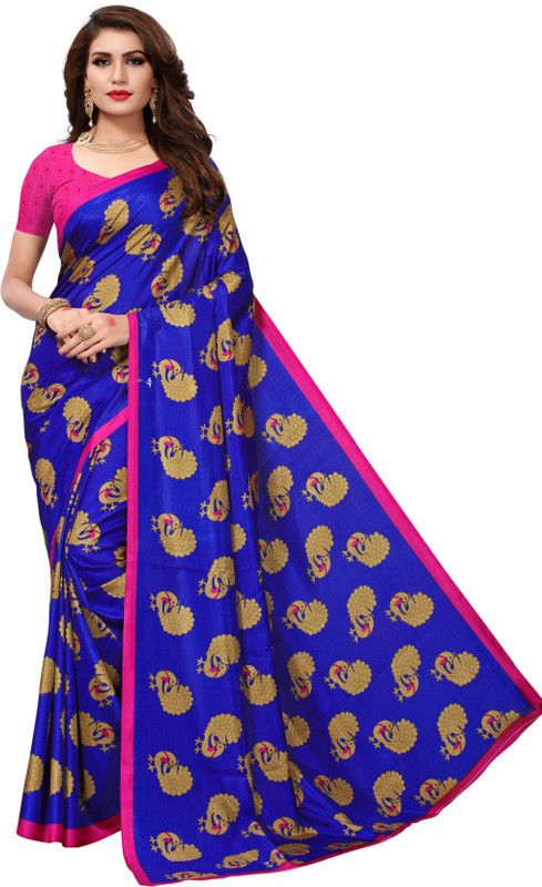 Printed Bhagalpuri Art Silk Saree  (Blue)