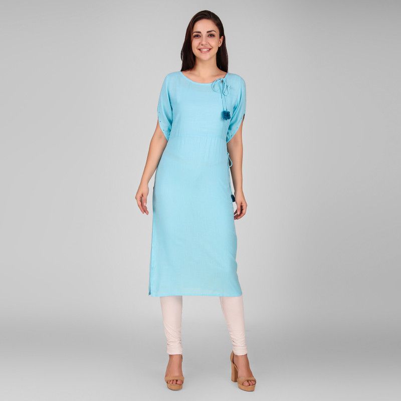 Women Solid Kurta  (Light Blue)
