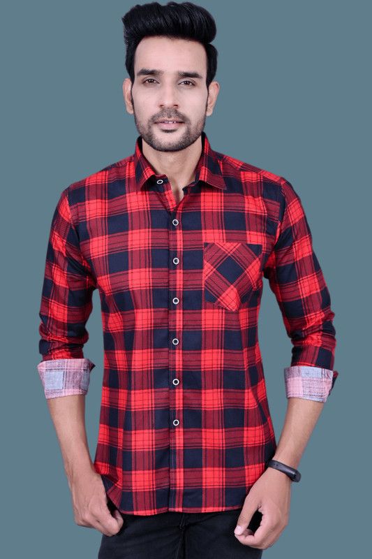 Men Slim, Regular Fit Checkered Spread Collar Casual Shirt