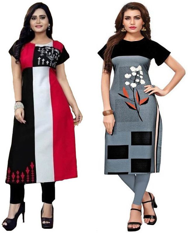 Pack of 2 Women Printed Crepe Ethnic Dress  (Multicolor)