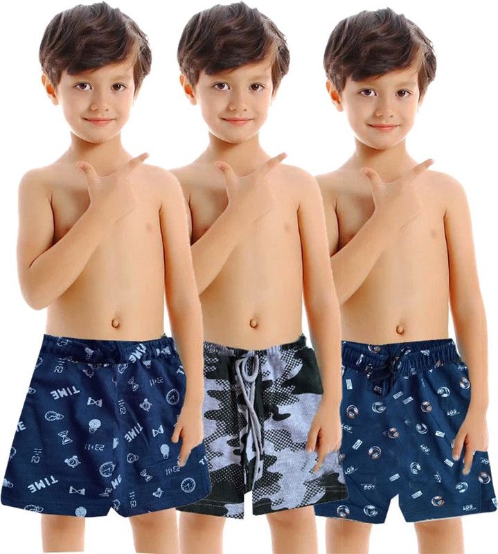 Short For Boys Casual Printed Pure Cotton  (Blue, Pack of 3)