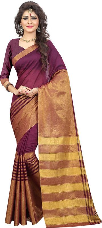 Printed Bollywood Cotton Blend Saree  (Magenta)