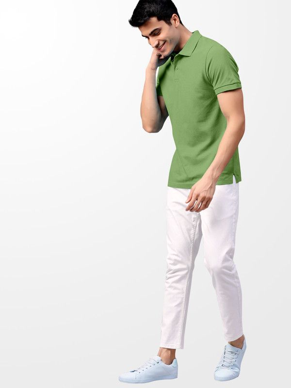 Men Solid Polo Neck Poly Cotton Light Green T-Shirt