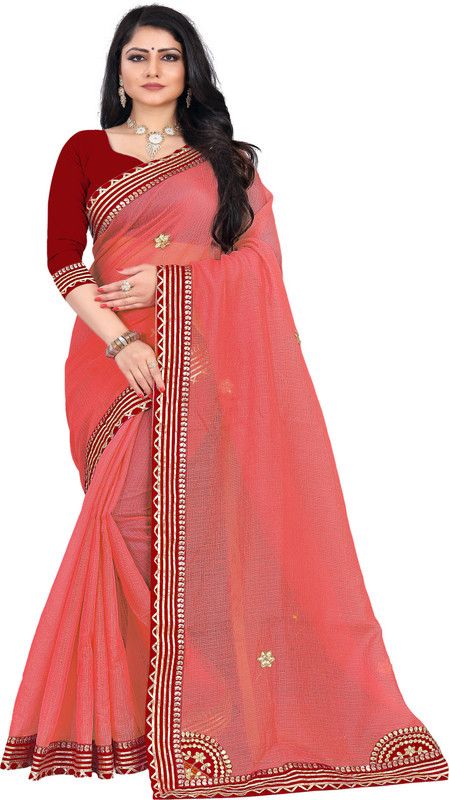 Solid/Plain Bollywood Cotton Blend, Chanderi Saree  (Pink)