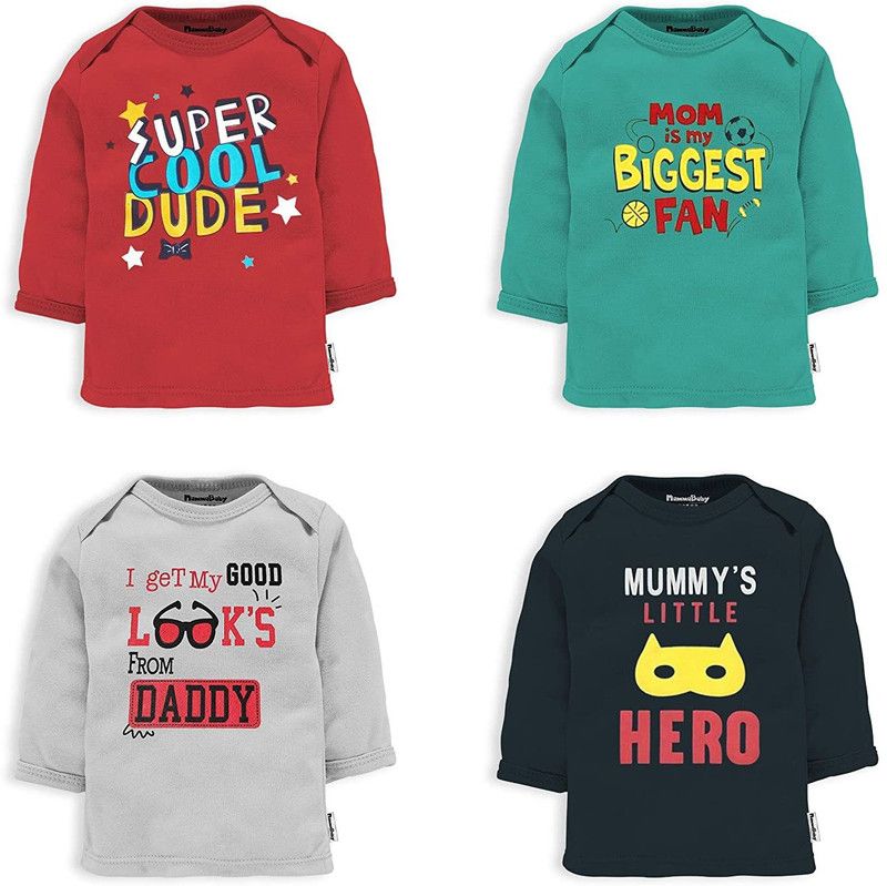 Baby Boys Animal Print Cotton Blend T Shirt  (Multicolor, Pack of 4)