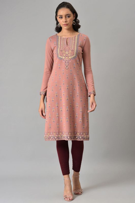 Women Floral Print Acrylic Blend Straight Kurta  (Pink)