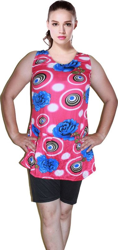 UNIQUE SLEEVLESS FROCK STYLE Floral Print Women Swim-dress Pink Swimsuit