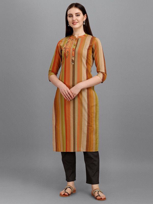 Women Embroidered Pure Cotton Straight Kurta  (Multicolor)