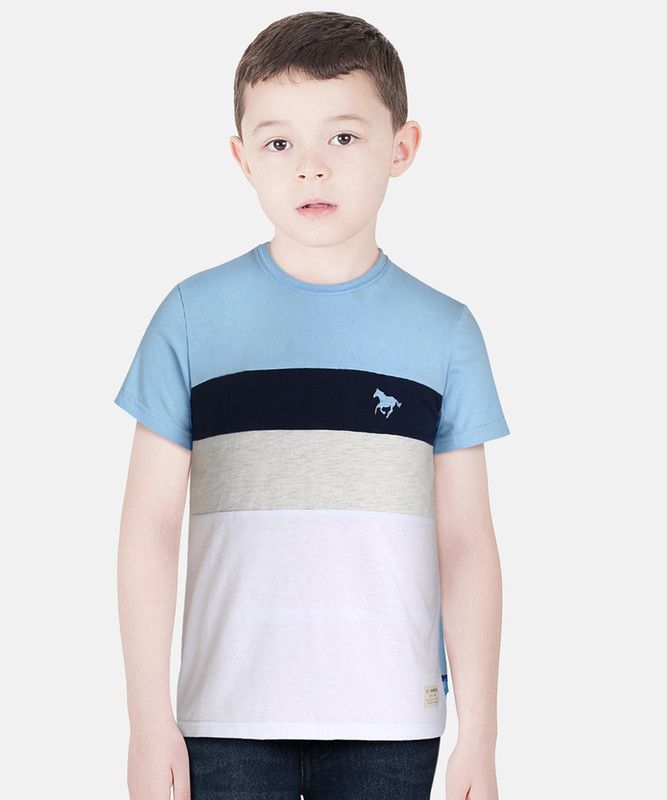 Boys Solid Cotton Blend T Shirt  (Light Blue, Pack of 1)