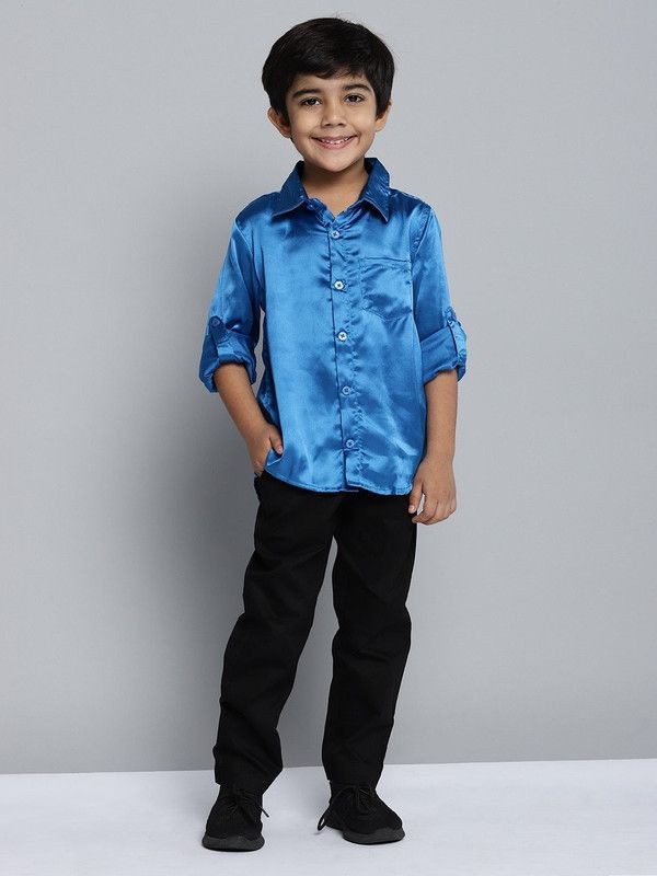 Boys Casual Shirt Trouser  (Blue)