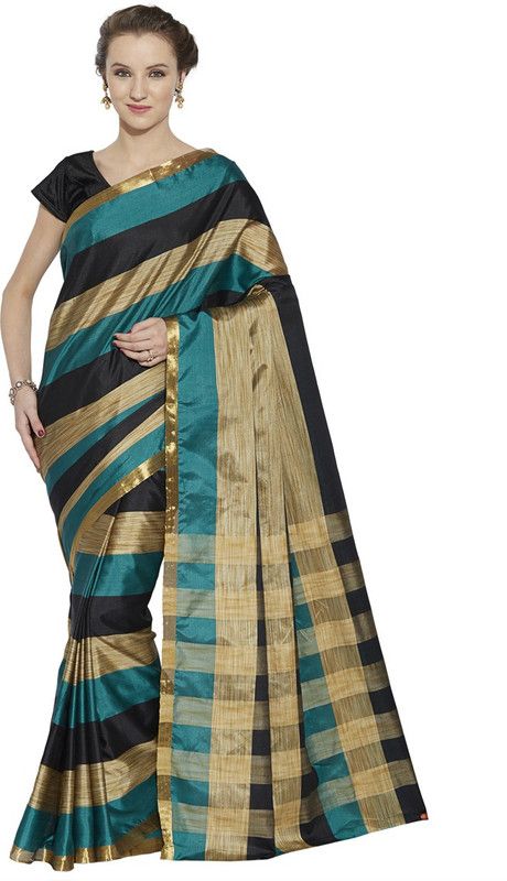 Self Design, Woven Banarasi Handloom Cotton Blend Saree  (Dark Green)