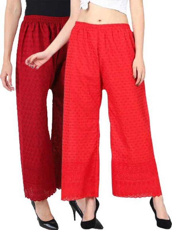 Pack of 2 Women Regular Fit Maroon, Red Cotton Blend Trousers