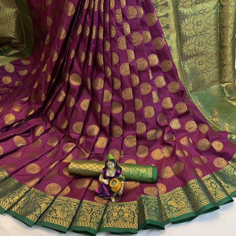 Woven Kanjivaram Silk Blend Saree  (Magenta)
