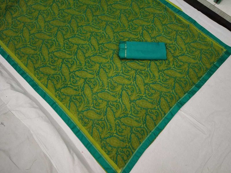 Floral Print Bollywood Silk Blend Saree  (Green)